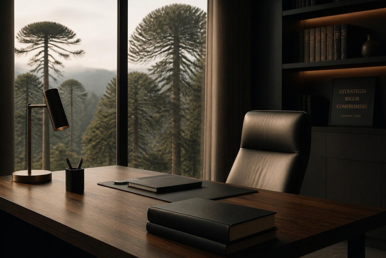 Oficina del estudio jurídico con vista a araucarias